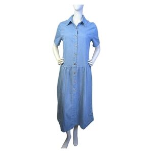 Vintage 90s Denim Button Front Maxi Dress | Rodeo Cowgirl | Fits S/M